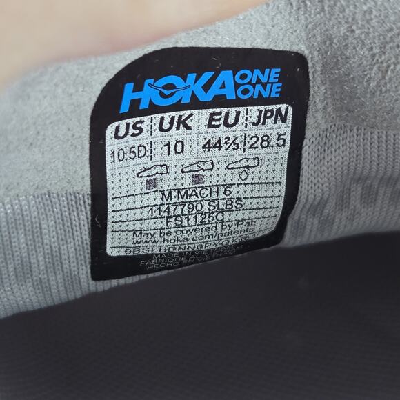 NEW Hoka One One Mach 6 Mens Size 10.5 D Running Shoes 1147790 SLBS Gray White